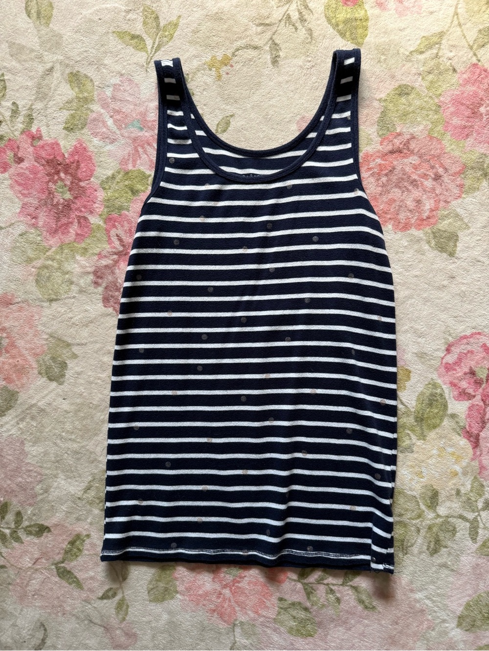 Striped Navy and White Tank Top with Subtle Gold Polka Dots size XXL